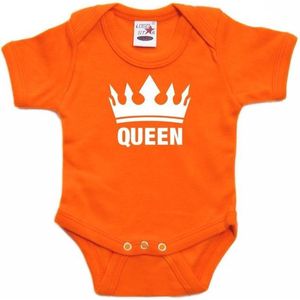 Oranje Koningsdag rompertje met kroon Queen - oranje babykleding 92