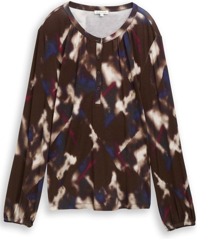 TOM TAILOR - Shirt - Navy - Lange Mouw - Henley Hals - Normale Pasvorm