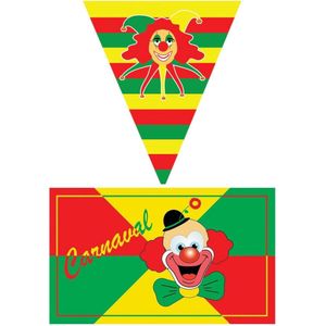 Carnaval versiering pakket - 1x grote vlag en 2x puntvlaggetjes - Clowns - Rood/geel/groen