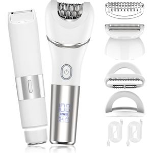 Epilator voor vrouwen - 2-in-1 elektrisch scheerapparaat voor vrouwen - Bikinilijntrimmer met dubbele kop - Voor schaamhaar/gezichtsscheerapparaat voor vrouwen - Draadloze epilator voor het lichaam - Voor een gladde natte en droge scheerbeurt