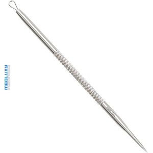 MEDLUXY® - Comedonendrukker met Naald - Dubbelzijdig - Lus en Naald - 13 cm [INOX, RVS, mee-eter verwijderaar, comedonenlepel, black head remover]