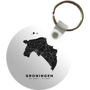 Sleutelhanger - Groningen - Wegenkaart Nederland - Wit - Plastic - Rond - Uitdeelcadeautjes