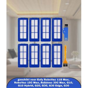 Vervangende filterset geschikt voor Eufy RoboVac 11S Max, RoboVac 15C Max, Robovac 30C Max, G10, G10 Hybrid, G20, G30, G30 Edge, G30 Hybrid Robot Stofzuiger Onderdelen Accessoires met Reinigingsborstel