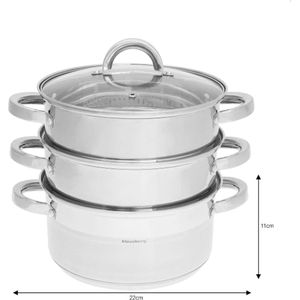 Stoompannen Set 4-delig I Kookpan Stoominzet Deksel Ø 22 cm - 4.0L RVS Rijststomer Stoompan Groentestomer Vis- en Vleesstomer I Gezond Lekker Zuinig