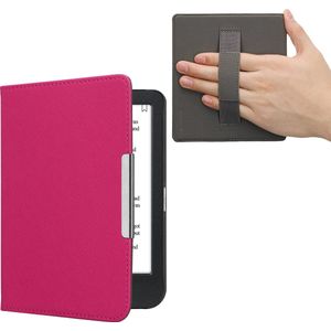 kwmobile flip cover geschikt voor Kobo Clara BW / Colour - Case met magnetische sluiting en handvat - Hoes voor e-reader in neon roze - design
