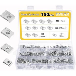 150 stuks M4 M5 M6 M8 Plaatmoeren voor Auto en Motorfiets - Roestbestendig Koolstofstaal