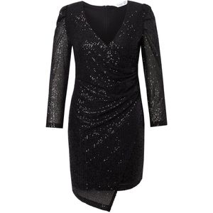 MIAMODA MIAMODA - Dames - Jurk wikkellook glitter lange pofmouw - Zwart - Maat 56