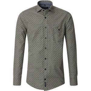 CASA MODA - Multicolor Fantasie - Overhemd - Groen met Beige en Wit Dessin - Strijkvriendelijk