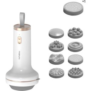 HAIDU Recharge Massager + 1 Scrub Opzetstuk – Cellulite Massage Apparaat – Lymfedrainageapparaat – Geschikt voor Hoofd, Schouders, Armen, Buik, Rug en Benen – Draadloos en Oplaadbaar - Wit