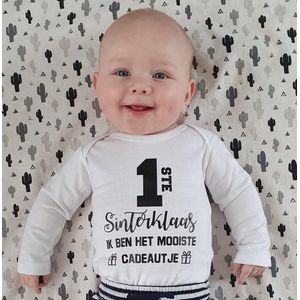 Baby Rompertje met leuke tekst zwangerschap aankondiging – announcement | eerste 1ste Sint Sinterklaas Ik ben dit jaar het mooiste cadeautje | lange mouw | wit zwart | maat 74/80 | cadeau papa mama oma opa oom tante