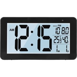 Digitale klokradio met achtergrondverlichting, temperatuur en vochtigheid, 2 alarmen en snooze functie