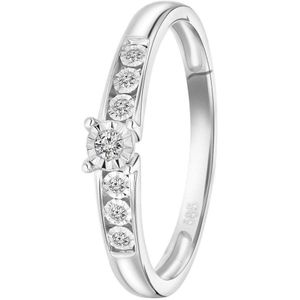 Lucardi Dames ring met 7 diamanten (0,05ct) - Ring - Cadeau - Moederdag - 14 Karaat Goud - Witgoud