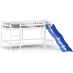 vidaXL - Kinderhoogslaper - met - glijbaan - massief - grenenhout - wit - 90x190 - cm