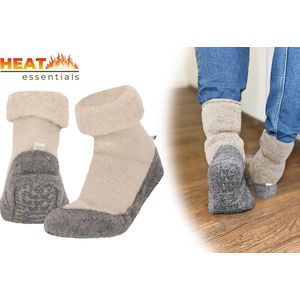 Heat Essentials - Wollen Pantoffel Sokken - Beige - Huissokken