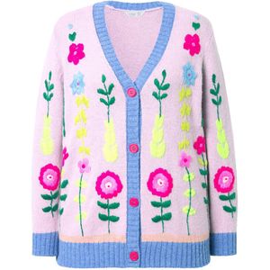 MIAMODA - Dames - Cardigan losse Classic Fit bloemenborduursel - Multicolor - Maat 46+