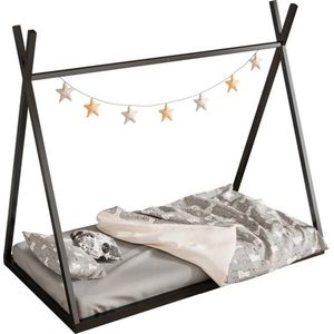 Gran VidaÂ® - Peuterbed - Uniek Design - Stabiel IJzeren Frame - 90x200 - Zwart