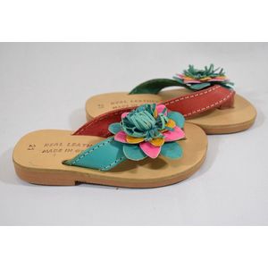 ZoeZo Design - echt leer - lederen teenslippers -peuter slippers - strandslippers - boho - Ibiza - maat 21 - lengte zool 13,5 cm