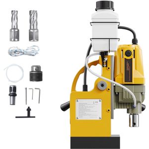Magnetische BoormAChine - 1450W Motor, 1,6 Inch Boordiameter, 2810 Lbf Elektrische MagneetboormAChine met 2 Inkepingen, Geel