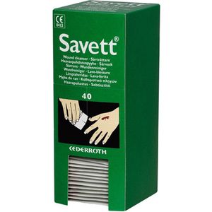 Savett wondreinigingsdoekjes | Desinfectie - Wonddesinfectie | Reiniging - Wond - Steriel - EHBO | 40stuks dispenser.