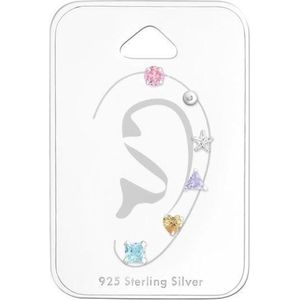 Zilveren Studs oorbellen zes gevormde kleuren