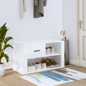 The Living Store Schoenenkast - Hoogglans wit - 80 x 35 x 45 cm - Stevig materiaal