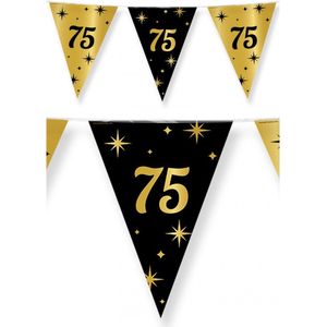 Leeftijd verjaardag feest vlaggetjes 75 jaar geworden zwart/goud 10 meter