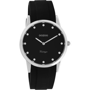 OOZOO Vintage series - zilverkleurige horloge met zwarte rubber band - C20177 - Ø38