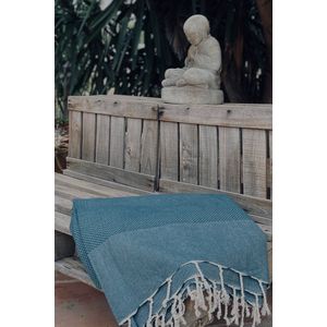 Lantara Grand Foulard Wafel - Petrol Blue - 190x300cm - Sprei Bed - Grand foulard bank - Plaid