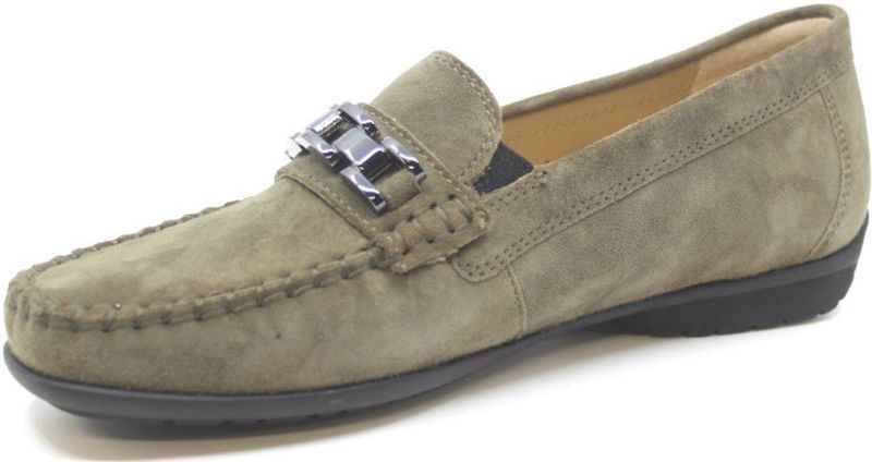 SIOUX - Instappers - Kaki - Leer - Effen - Platte Hak