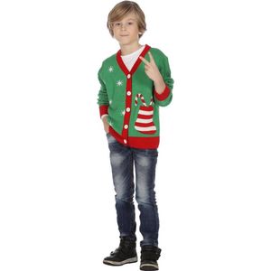 Wilbers & Wilbers - Kerst & Oud & Nieuw Kostuum - Vest Kerst Cadeau Sok Jongen - groen - Maat 152 - Kerst - Verkleedkleding