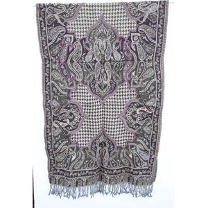 1001musthaves.com Wollen dames sjaal in legergroen met paars 70 x 180 cm