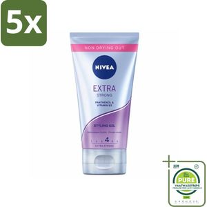 5 x NIVEA - Stylingsgel - Extra Sterk - Betrouwbare Fixatie - 150 ml - Grootverpakking - Haarstyling Gel - Sterke Fixatie - Styling Gel - Haarverzorging - Vitamine B3
