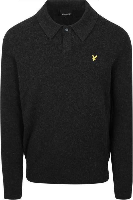 Lyle & Scott Longsleeve Poloshirt Lamswol Zwart - Maat S - Heren - Pullovers