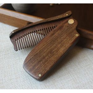 New Age Devi - Opvouwbare Houten Baardkam - Groene Sandelhout - Anti-statisch - Lichtbruin