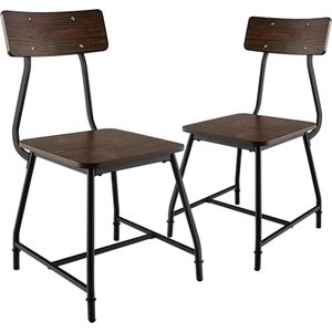 Set van 2 eetkamerstoelen, keukenstoelen met rugleuning, rustieke eetkamerstoelen, stoelen voor eetkamer, keuken, retro houten stoel met stalen frame, bistrostoel, metalen stoel, barstoel