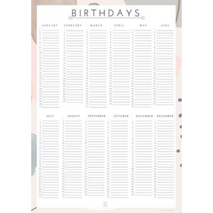 Kae Stationery - verjaardagskalender - Abstract - poster - uitwisbaar -herbruikbaar - duurzaam - uitwisbare verjaardagskalender