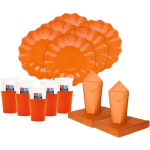 Givi Italia Feest/verjaardag gebaksbordjes/bekertjes/servetten set - New Wave - 16 personen - oranje - papier/karton
