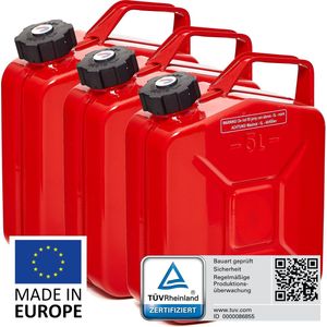 BW® Fuel Canister Metalen Benzineblik - Jerrycan 3x 5 liter met schroefdop - Rood - TÜV-getest en UN-goedgekeurd - Gemaakt in Europa