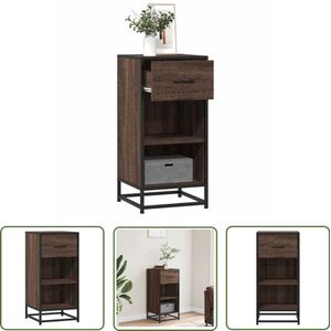 The Living Store Dressoir 35,5x35x76 cm bewerkt hout en metaal bruin eikenkleur - Dressoir - Kast - Opbergkast - Industrieel Design - Houten Meubels