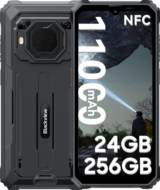 Blackview BV6200 Plus - Robuuste Smartphone - Zwart - 24GB RAM - 256GB - 11000mAh - 6,56 inch - 4G Dual SIM - Android 14