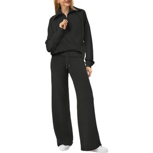 Lounge Set Dames 2025 - Half Zip Sweatshirt en Wijde Been Sweatpant - 2-Stuks Trainingspak