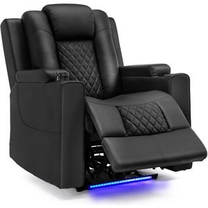 Elektrische Relaxstoel - Relaxstoelen - Massagestoel - Loungestoel - Verstelbare TV Stoel - Loungebank - met Massagefunctie - en LED - voor Woonkamer of Slaapkamer – Kunstleer - Zwart