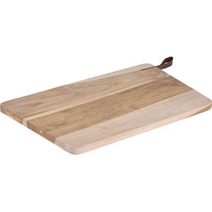 Houten snijplank/serveerplank met leren hengsel 40 cm - Snijplanken/serveerplanken/broodplanken van hout