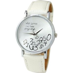 Fako® - Horloge - Who Cares I'm Late Anyways - Wit