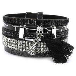 Armband dames zwart/zilver met magneet sluiting 17cm (3.6cm breed)