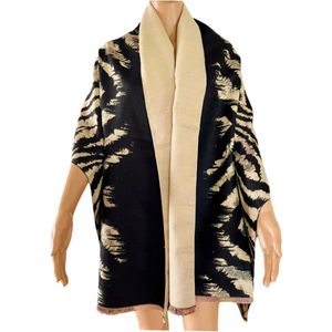 Wollen Sjaal Zebra - Beige - Zwarte Dames Sjaals - Zebra Print - Warme zachte sjaals - Beige - Zwart