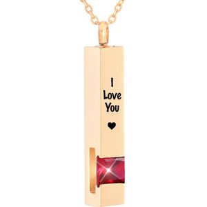 Luxe Ashanger | Met Ketting En Gravering | I Love You | Assieraad | Rosegoudkleurig Met Rode Steen | As Ketting | Gedenksieraad | Urn | Incl. As vuller
