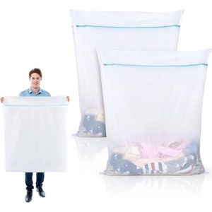 Waszakken - Groot 90 x 110 cm - Mesh Waszakjes XXL Wasmachine - Tas Wasnetten - met Rits - voor Jas Jurk - Beddengoed - Deken Laken - Quilt Tapijt - Gordijnen - Donsjack - Reisorganisator ( 2 Stuks )
