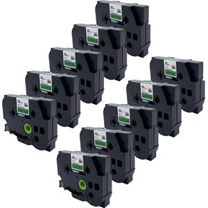 DULA Brother Compatible label tape- Tze-741 - 10 cassettes - Brother P-Touch - Zwart op groen - 18mm x 8m