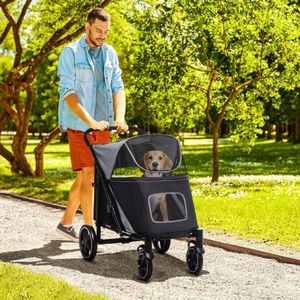 Hondenbuggy Hondenwagen Opvouwbaar tot 30 kg, met Netraam, Veiligheidslijnen, Kussen, voor Grote en Middelgrote Honden, Oxford, Grijs